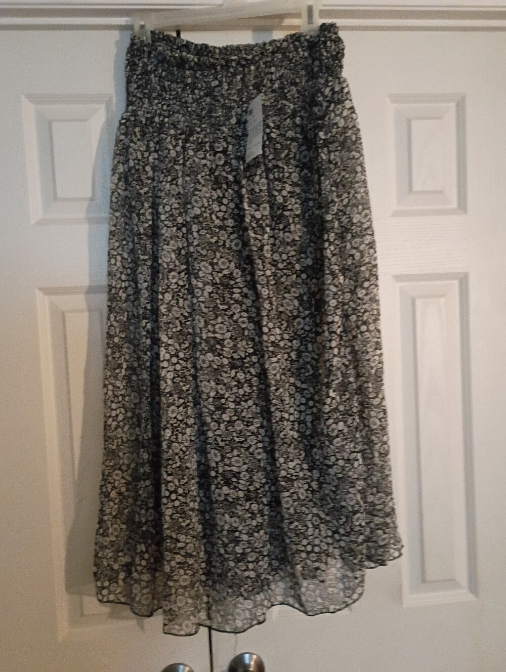 Black and White Floral A-Line Maxi Skirt